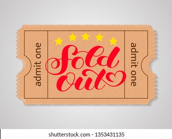 One cinema ticket isolated on white background. Sold out lettering. Vector illustration