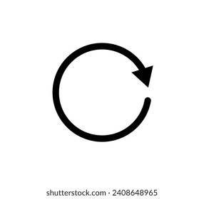 One circle arrow icon. Round reload, restart, recycle and repeat symbol. One arrow in loop. Round reload sign, repeat icon. Vector illustration isolated on white background.