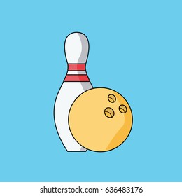 one clean isolated modern flat design Bowling pin icon symbol & single ball cartoon illustration cartoon with black line or outline for sport. clean & cool bowling game for web & print