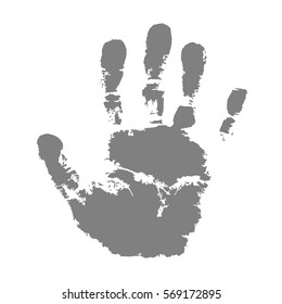 One clear gray handprint of the right hand. Isolated on the white background.