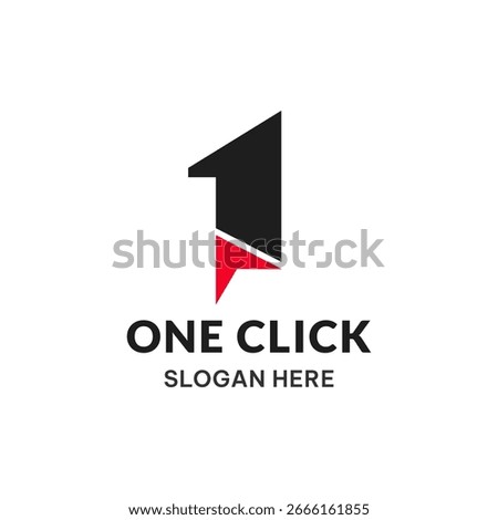  One Click Logo  In Simple Style. Digital Flat Vector Icon. One and cursor icon illustration