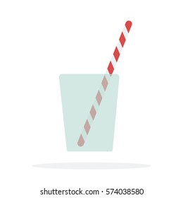 One cocktail straws in a glass vector flat material design isolated on white