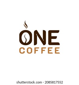 One Coffee Logo Design. With the coffee bean icon inside the letter O. On brown color. Simple and elegant logo illustration vector
