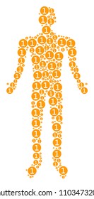 One coin human representation. Vector one coin icons are organized into man mosaic.