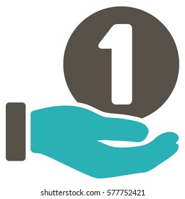 One Coin Payment Hand vector icon. Illustration style is a flat iconic bicolor grey and cyan symbol on white background.