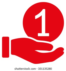 One Coin Payment vector icon. Style is flat red symbol, rounded angles, white background.