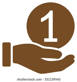 One Coin Payment vector icon. Style is flat brown symbol, rounded angles, white background.