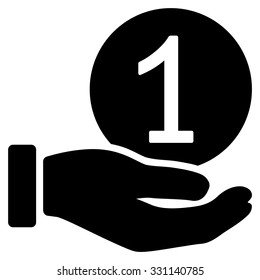 One Coin Payment vector icon. Style is flat black symbol, rounded angles, white background.