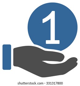 One Coin Payment vector icon. Style is flat bicolor cobalt and gray symbol, rounded angles, white background.