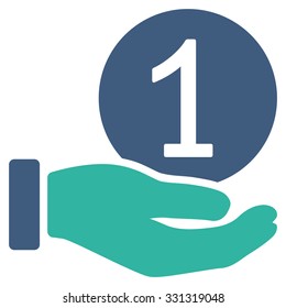 One Coin Payment vector icon. Style is flat bicolor cobalt and cyan symbol, rounded angles, white background.