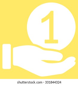 One Coin Payment vector icon. Style is flat white symbol, rounded angles, yellow background.