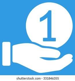 One Coin Payment vector icon. Style is flat white symbol, rounded angles, blue background.