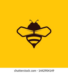 One Color Bee Logo with Yellow Background Vector Design