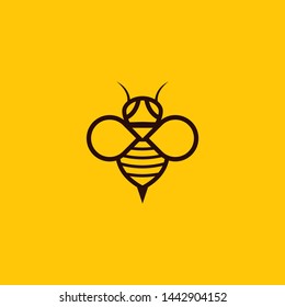 One Color Bee Logo with Yellow Background Vector Design