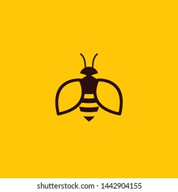 One Color Bee Logo with Yellow Background Vector Design