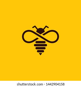 One Color Bee Logo with Yellow Background Vector Design