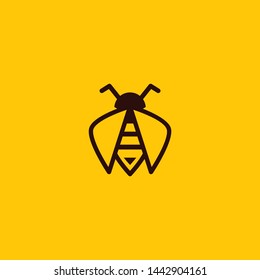 One Color Bee Logo with Yellow Background Vector Design