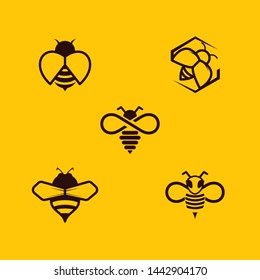 One Color Bee Logo with Yellow Background Vector Design