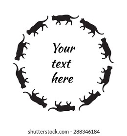 One color circle frame with walking cats. Simple and elegant frame for your text 