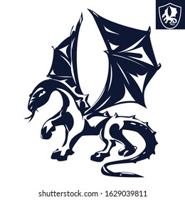 One Color Dragon Illustration, Vector Logo. Professional business, corporate identity icon.