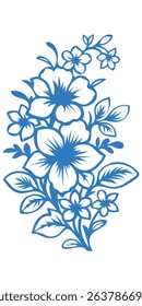 One color flower art, abstract blue color art single flower, ceramic background vector, decorate art, glass flower, tiles, marble floral illustration.