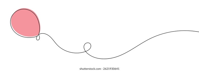 One color full air balloons vector one line continuous drawing illustration. Hand drawn linear silhouette icon. Minimal design greeting card, graphic print, banner, poster, invitation. EPS 10 .