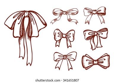 One color gift bows collection. Hand drawn sketch