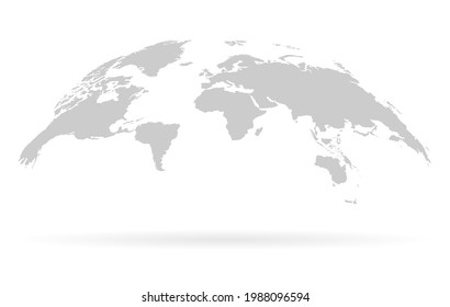 one color grey world map isolated on transparent background. World vector illustration .