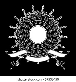 One Color Heraldry Composition On Black Background.