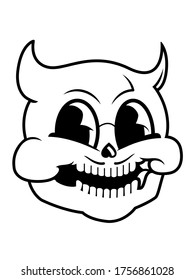 A one color illustration of a cartoon skull, inspired by tattoo flash artwork.