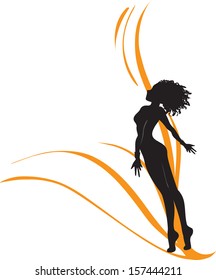 One color monochromatic vector drawing with silhouette of the beautiful young girl which aspires to the sky/Theme of freedom 