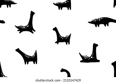 One color print with long-necked dinosaurs for textiles, bedding, or wallpaper for children's rooms 