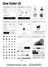 One color UI kit - user interface & design elements for responsive mobile websites / apps with set of icons, infographics, login, dashboard, form and other sample windows