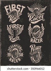 One color vintage motorcycle graphic tee print set