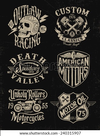 One color vintage motorcycle graphic set