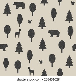 One color wild animals in the forest seamless pattern