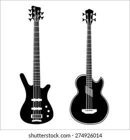 One colored black bass guitars vector set