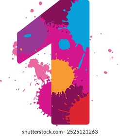One with colorful splashes. Number font artistic design