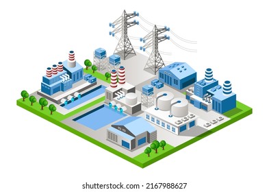 One complex isometric view Warehouse and factory