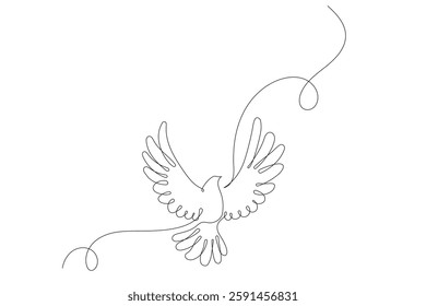 One Continuous Dove Bird Line Art. Editable Doodle Sketch Stroke Peace and Fredon Symbol Silhouette. Flying on Wings Natural Holy Mascot Symbol Drawn