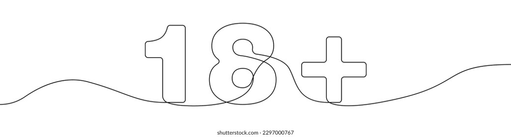 Un dibujo continuo más de 18. Una línea continua de pauta de llegada de la edad. Ilustración vectorial. Diseño lineal del vector de edad adulta.