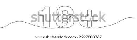 One continuous drawing 18+. One continuous line of coming-of-age pattern. Vector illustration. Linear design of adulthood vector.