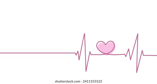 One continuous drawing of cardiogram heart. Сute romantic symbols in simple linear style. Continuous line of hearts perfect for valentine's day, mother's day, for a card or wedding invitation