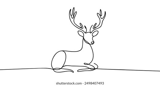 One continuous drawing of a deer. Deer wildlife illustration in simple line vector animal design concept themes.