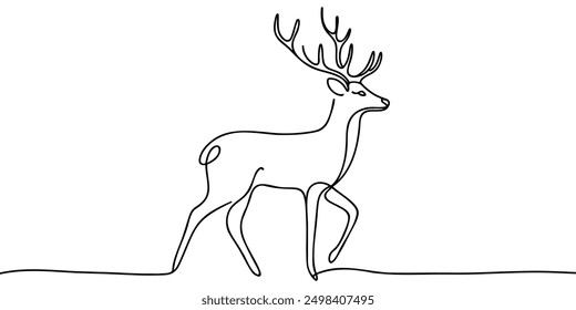 One continuous drawing of a deer. Deer wildlife illustration in simple line vector animal design concept themes.