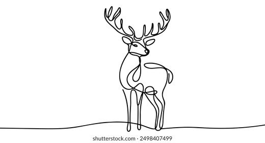 One continuous drawing of a deer. Deer wildlife illustration in simple line vector animal design concept themes.