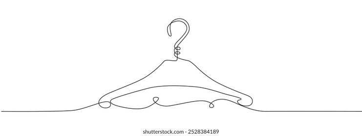 One continuous drawing of hanger icon. Concept symbol for dry cleaning and laundry service in simple linear style. Editable stroke for elegance web banner. Doodle outline vector illustration