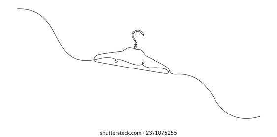 One continuous drawing of hanger sign. Concept symbol for dry cleaning and laundry service in simple linear style. Editable stroke for elegance web banner. Outline vector illustration