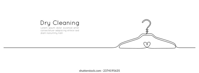 One continuous drawing of hanger sign. Concept symbol for dry cleaning and laundry service in simple linear style. Editable stroke for elegance web banner. Doodle contour vector illustration