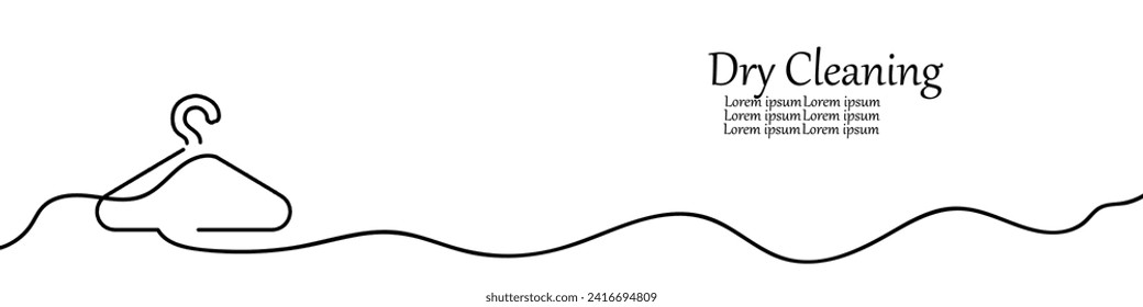 One continuous drawing of hanger sign. Concept symbol for dry cleaning and laundry service in simple linear style. Editable stroke for elegance web banner. Doodle